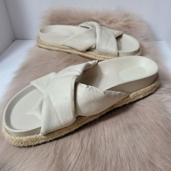 ZARA Beige Leather Slip On Cross Strap Espadrille Sandals Size 8.5 - Picture 7 of 8